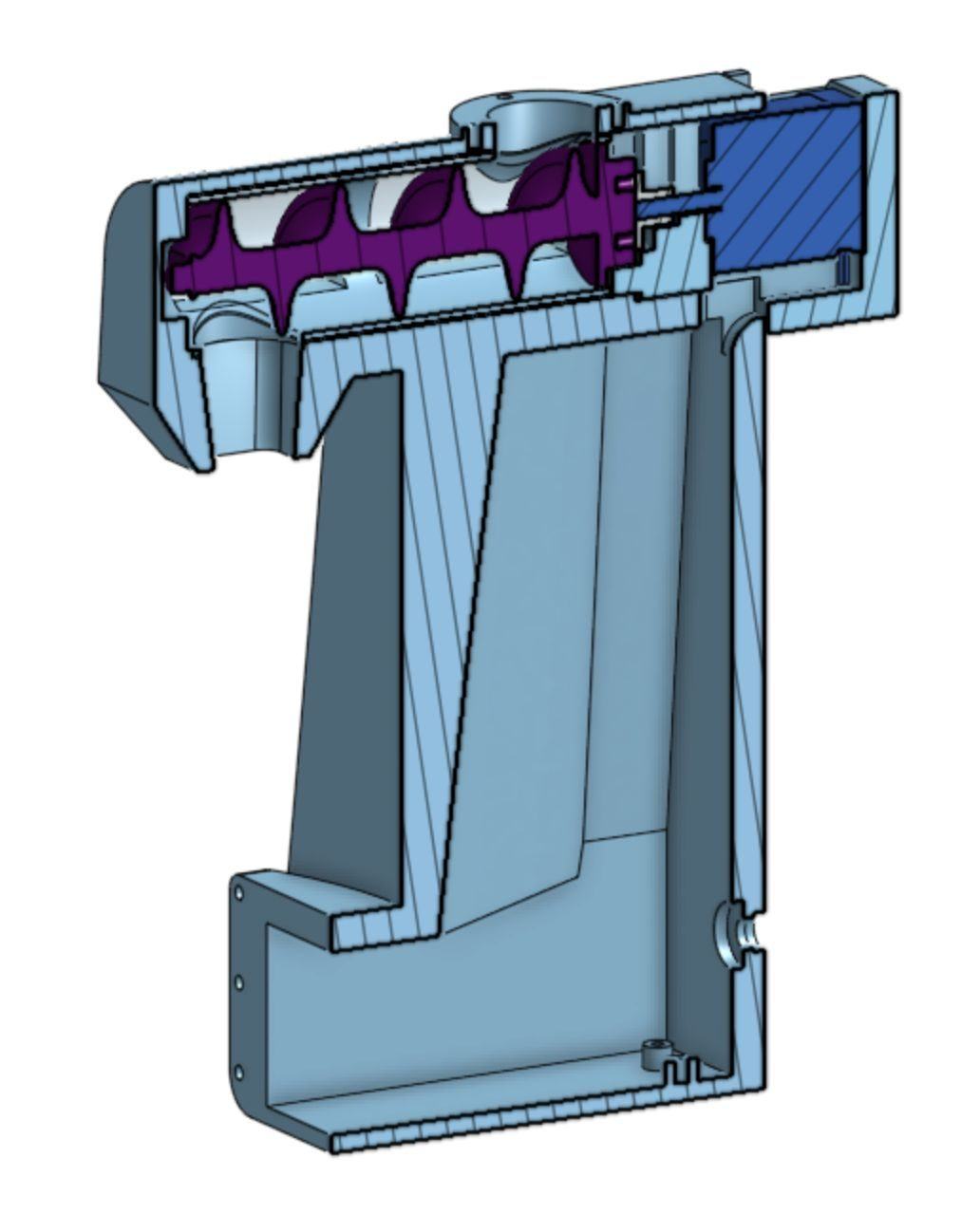 CAD cutaway of the auger and hopper mechanism